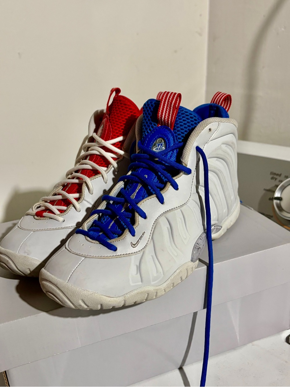Nike Little Positive One “USA Moon” White Sneakers with Blue and Red Accents